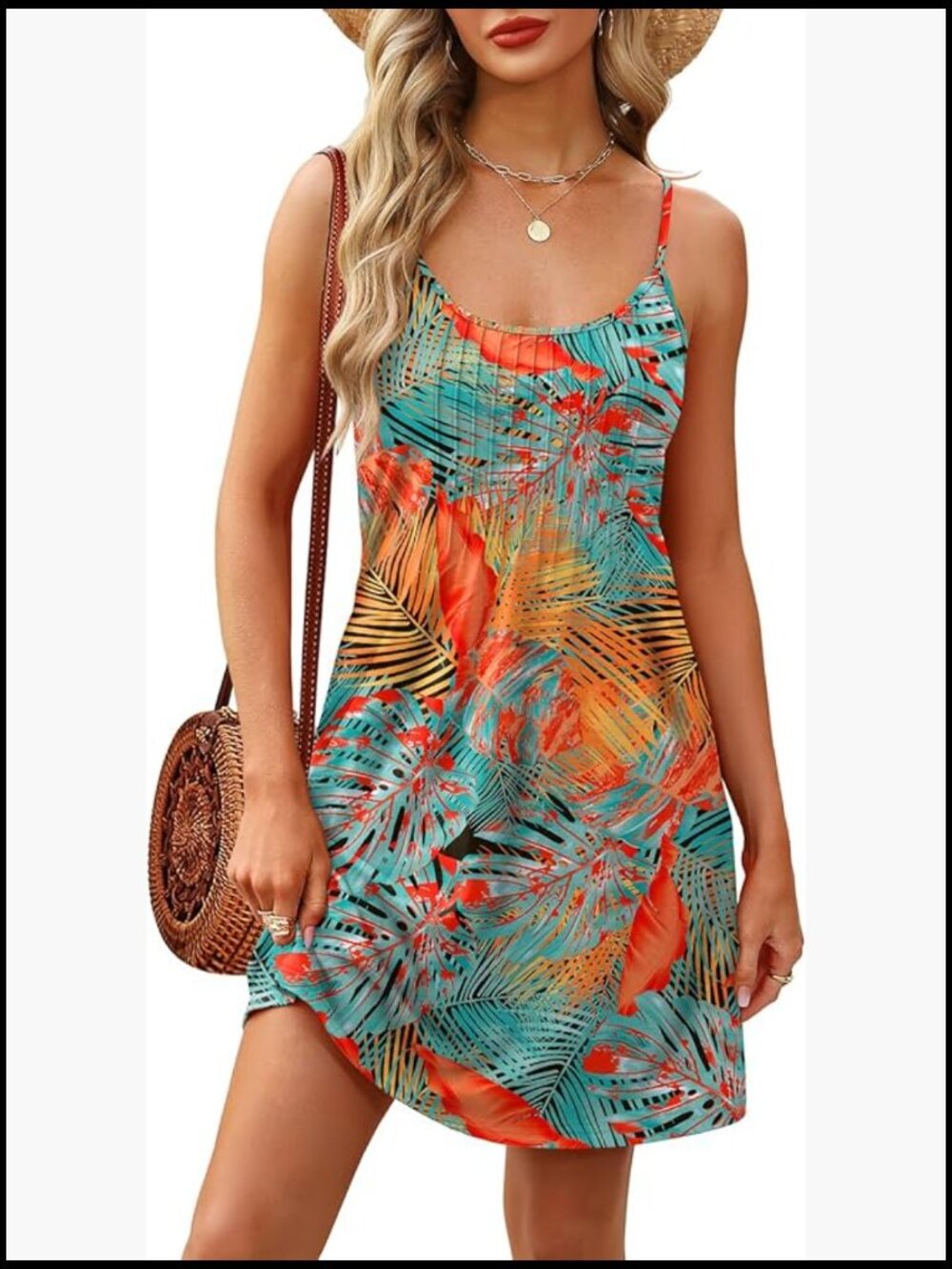 Cotton-Polyester Blend Spaghetti Strap Sundress with Pockets